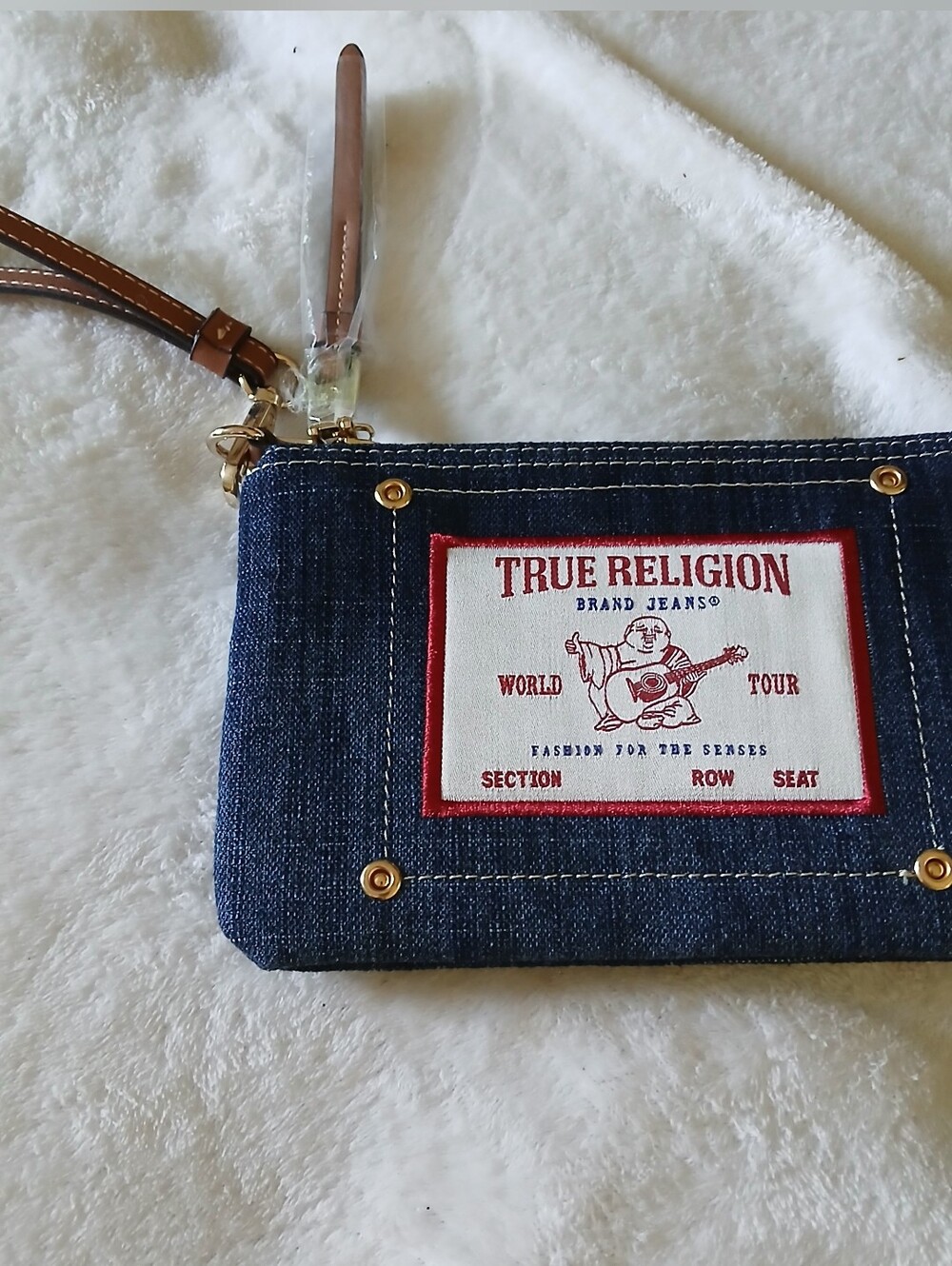 True Religion Denim Wristlet + Red Logo Patch NEW